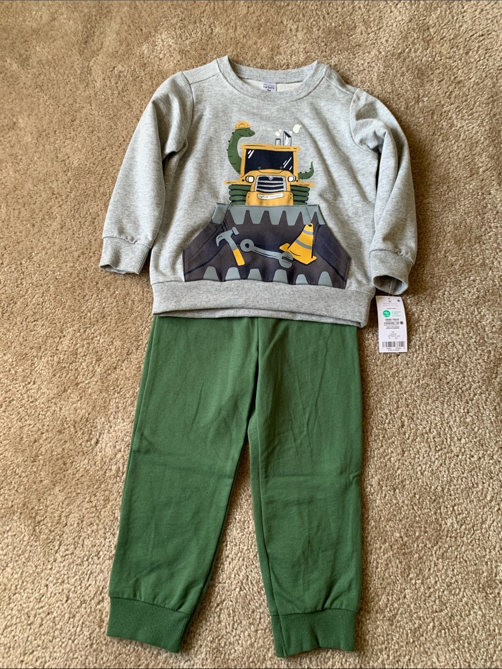 2 Piece Dino Construction Set Comin Through - Sweatshirt & Joggers 3T NWT